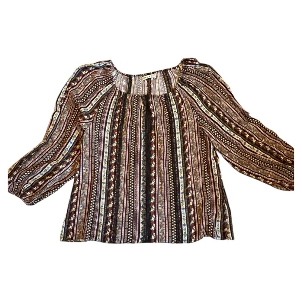Alice + Olivia Saydee Lace Combo Peasant Blouse | Size Small